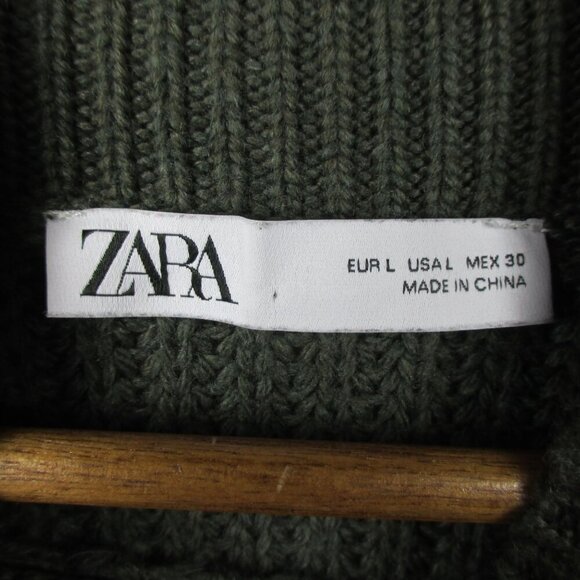 Zara olive Army Green Mixed Material Knit Sweater Mock Neck Utility Size L - Picture 6 of 7